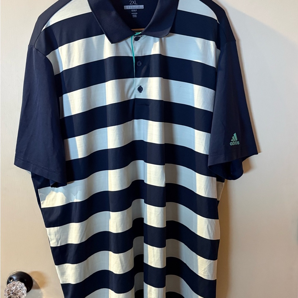 Men's 2XL Adidas Golf  Navy and Mint Striped Polo